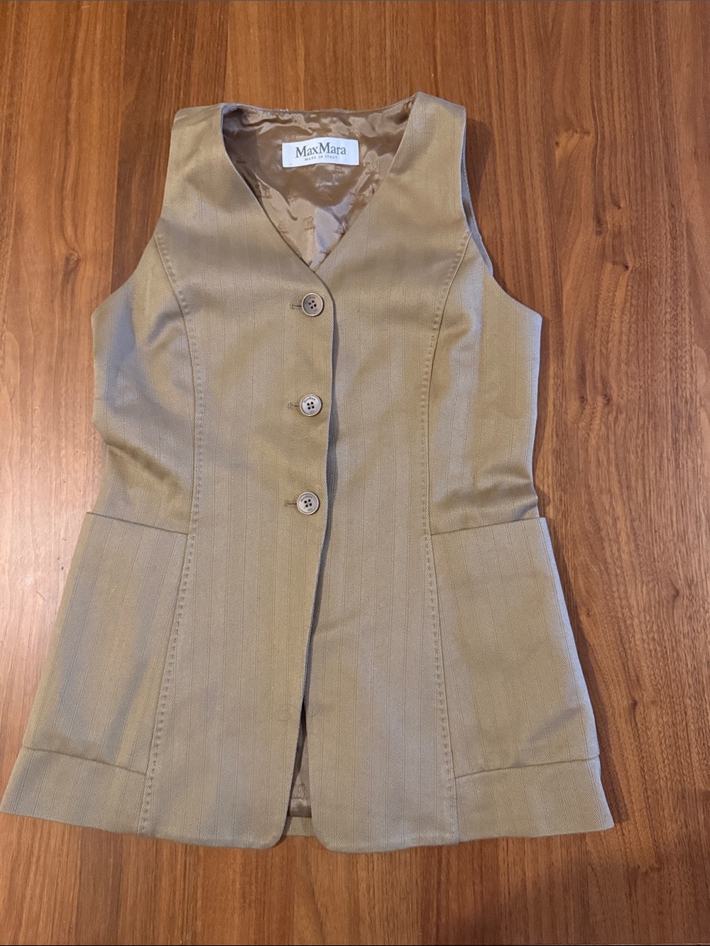 MaxMara Taupe Sleeveless Tailored Button Vest